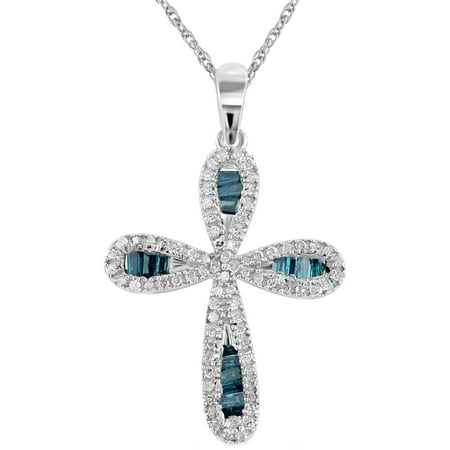 JewelersClub 1/2 Carat T.W. Blue and White Diamond Cross Sterling Silver Pendant