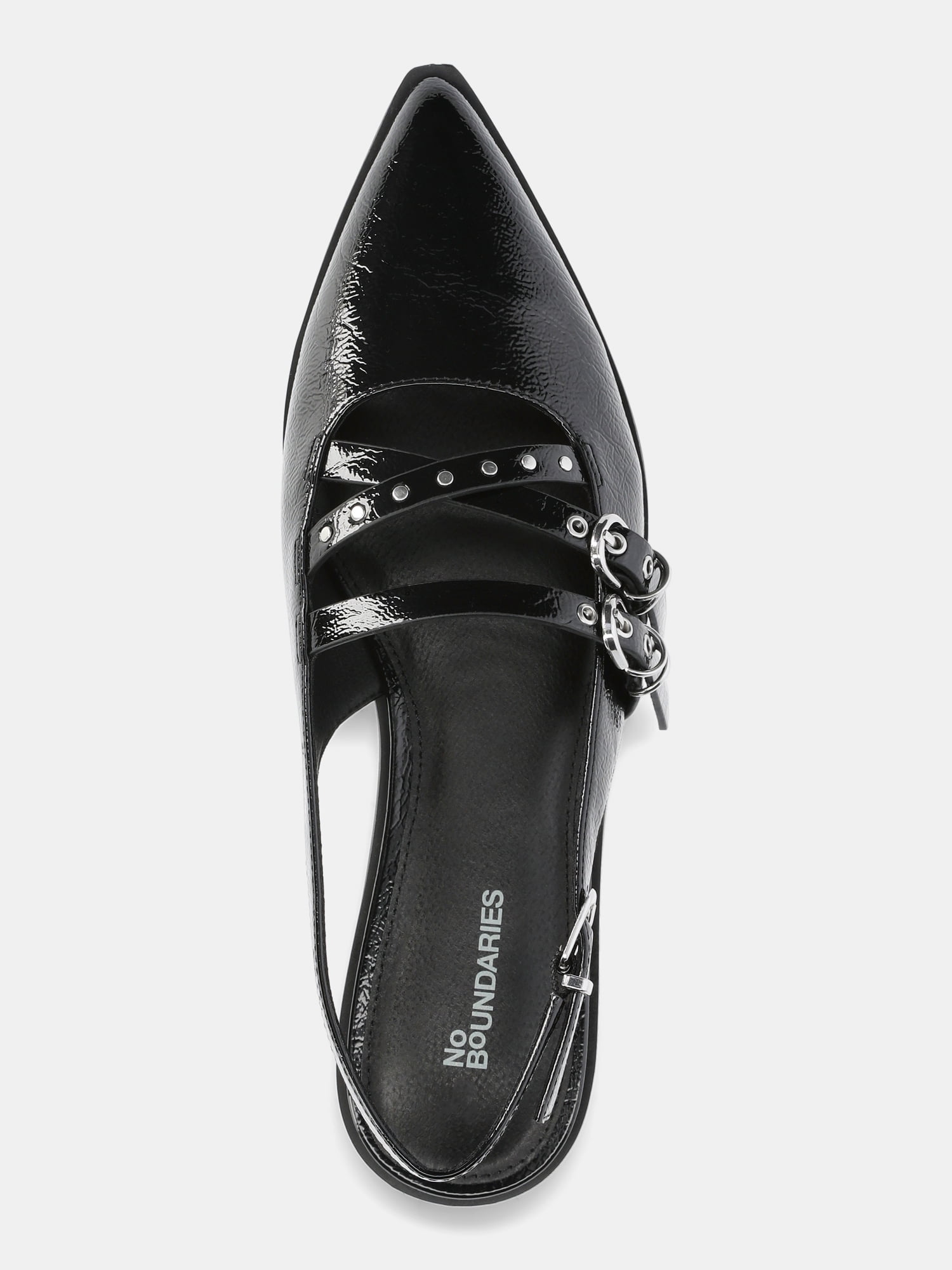 No Boundaries Women's Faux Leather Strappy Moto Flats
