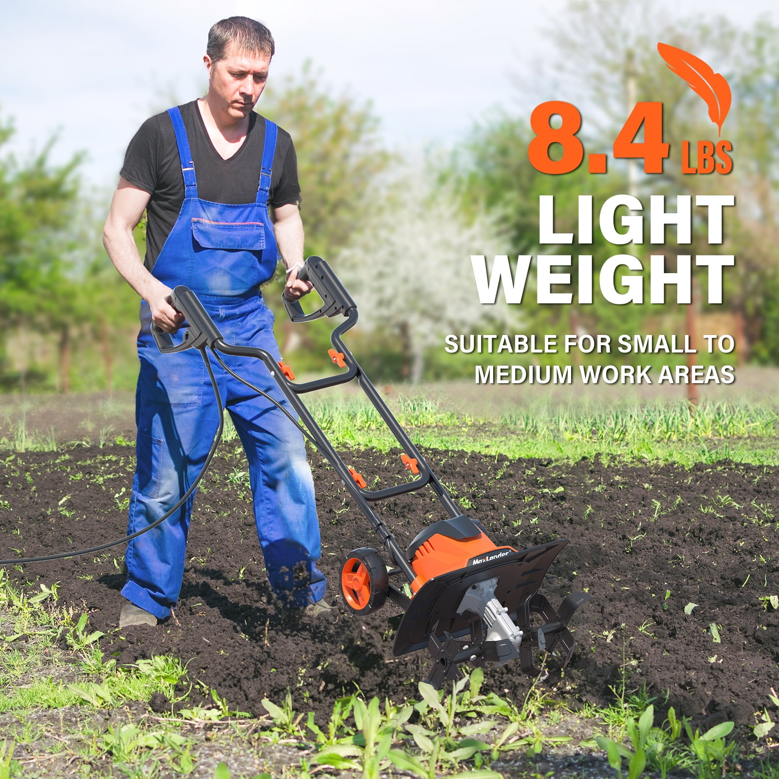 MAXLANDER Electric Tiller Cultivator, 14 Inch 12 Amp Corded Tiller for Gardening with Foldable Handle, 4 Steel Tines, Garden Rototiller with Wheels for Lawn Yard Soil Cultivation