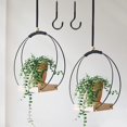 thumbnail image 2 of Black Metal Hanging Flower Pot - with Wooden Base for Indoor Plants, 2 of 4