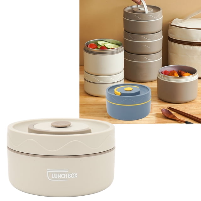 Contenant à Lunch, Contenant à Lunch Chaud de 420ml, Pot de Cuisson Thermique en Acier Inoxydable à Double Couche, Forme Ronde pour Bureau