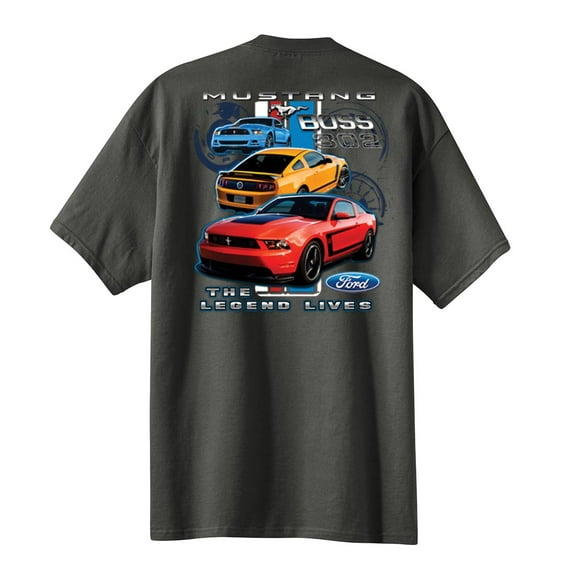 Boys Ford Mustang Boss 302 Kids Legend Lives Design Ford Motors Shelby Cobra Hotrod Racing Performance Race Youth Tee Shirt-Charcoal-Yl
