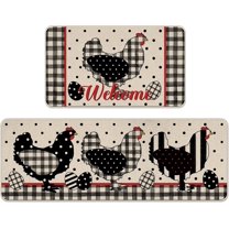 Welcome Easter Chicken Hen Kitchen Rugs Set of 2, Chick Easter Eggs Buffalo Plaid Check Polka Dots Stripes Kitchen Mats Decor, Farmhouse Floor Door Mat Home Decorations - 17x30 and 17x47 Inch