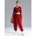 thumbnail image 3 of YiZYiF Kids Girls Chiffon Flowy Modern Dance Pants Belly Dancewear Arabic Princess Wide Leg Trousers Burgundy 10, 3 of 7