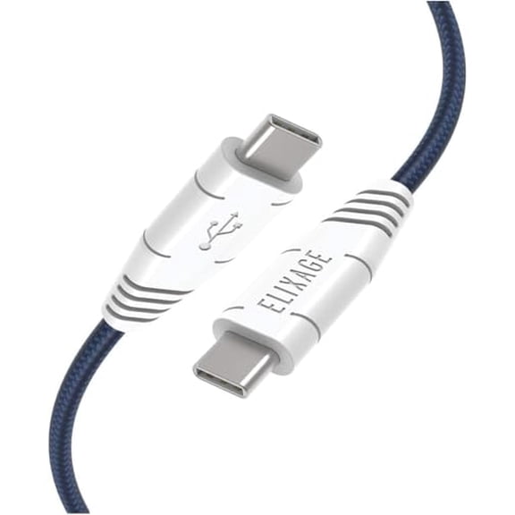 Generic (5-Pack) Usb 2.0 Usb-C To Usb-C 10 Foot Nylon Braided Fast Charging Cable, Navy/White