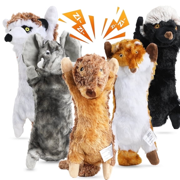 MASBRILL 5Pcs Dog Squeaky Toys, Crinkle PlushToys for Chewing&Teething– Stuffless Animal Toys, Fun Gift Set for Puppy to Large Dogs