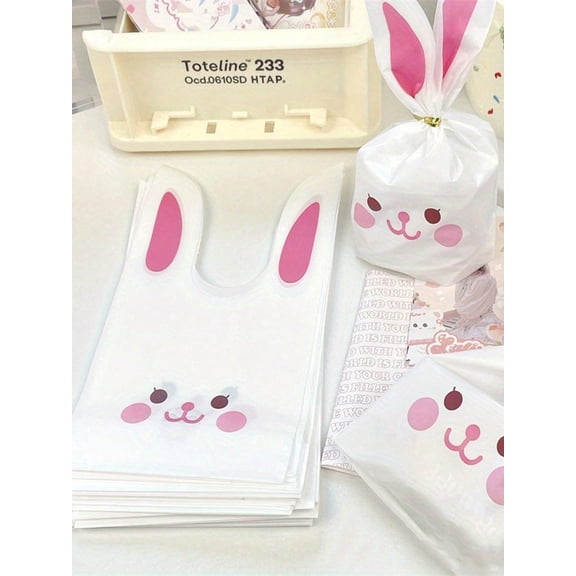 40Pcs Elegant Easter Gift Bags Plastic Easter Candy Bags with Twist Bow Tie, for Party Favors, Wedding, Birthday, Sandwiches, Bunny Bags 13.5x22cm