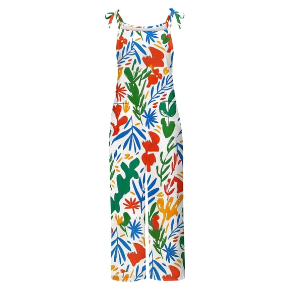 Nmnitkp Women Casual Floral Jumpsuits Summer Sleeveless Loose Overalls Jumpsuit Shoulder Strap Adjustable Wide Leg Pants Rompers with Pockets