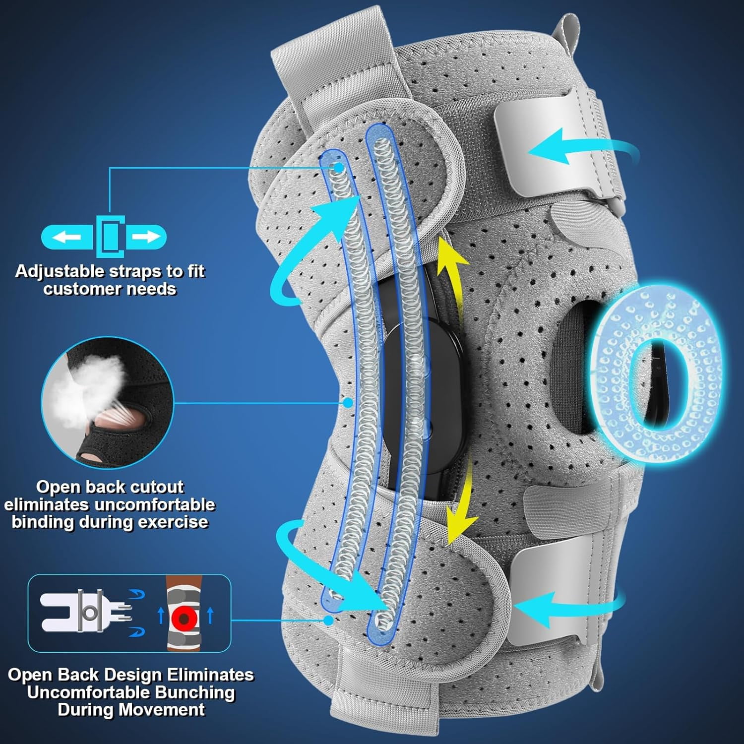 Knee Brace ,  Adjustable Knee Support for Men and Women, One Size, Gray
