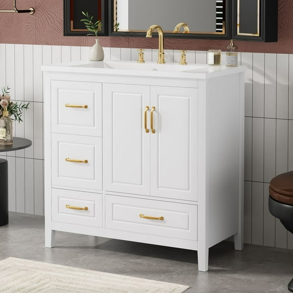 YINGYING 36" Bathroom Vanity with Sink, Bathroom Vanities with Soft-closing Doors, Freestanding  Bathroom Storage Cabinet 4 Soft-Closing Drawers & Metal Handles