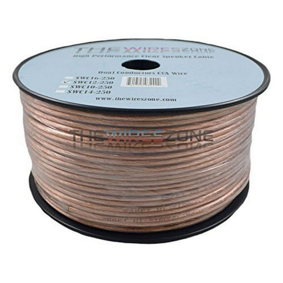 The Wires Zone SWC12-250 Clear Transparent 250', 12 Gauge, AWG Speaker Wire Cable for Car Home Audio