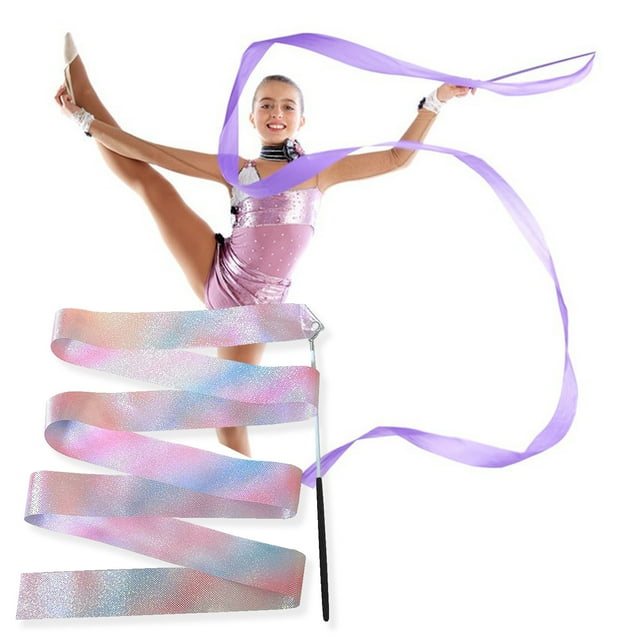 LJNYFDC Kids Dance Ribbon Gymnastics Ribbons with Wand 2Pcs Strong Sparkling Soft Smooth Long Ribbon Training Artistic Dancing Twirling Ribbons