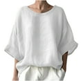 thumbnail image 2 of iHengLiXing Spring Plus Size Tops for Womens Dressy Casual Women's Casual Oversized Loose Solid Color Falling Shoulder Pullover Short Sleeved Round Neck Top/shirt White XXL, 2 of 6