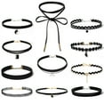 thumbnail image 1 of Miangastore 11 Pcs Collier Ras-du-Cou Style Gothique pour Femmes avec Chaîne Allongée (Noir), 1 of 7