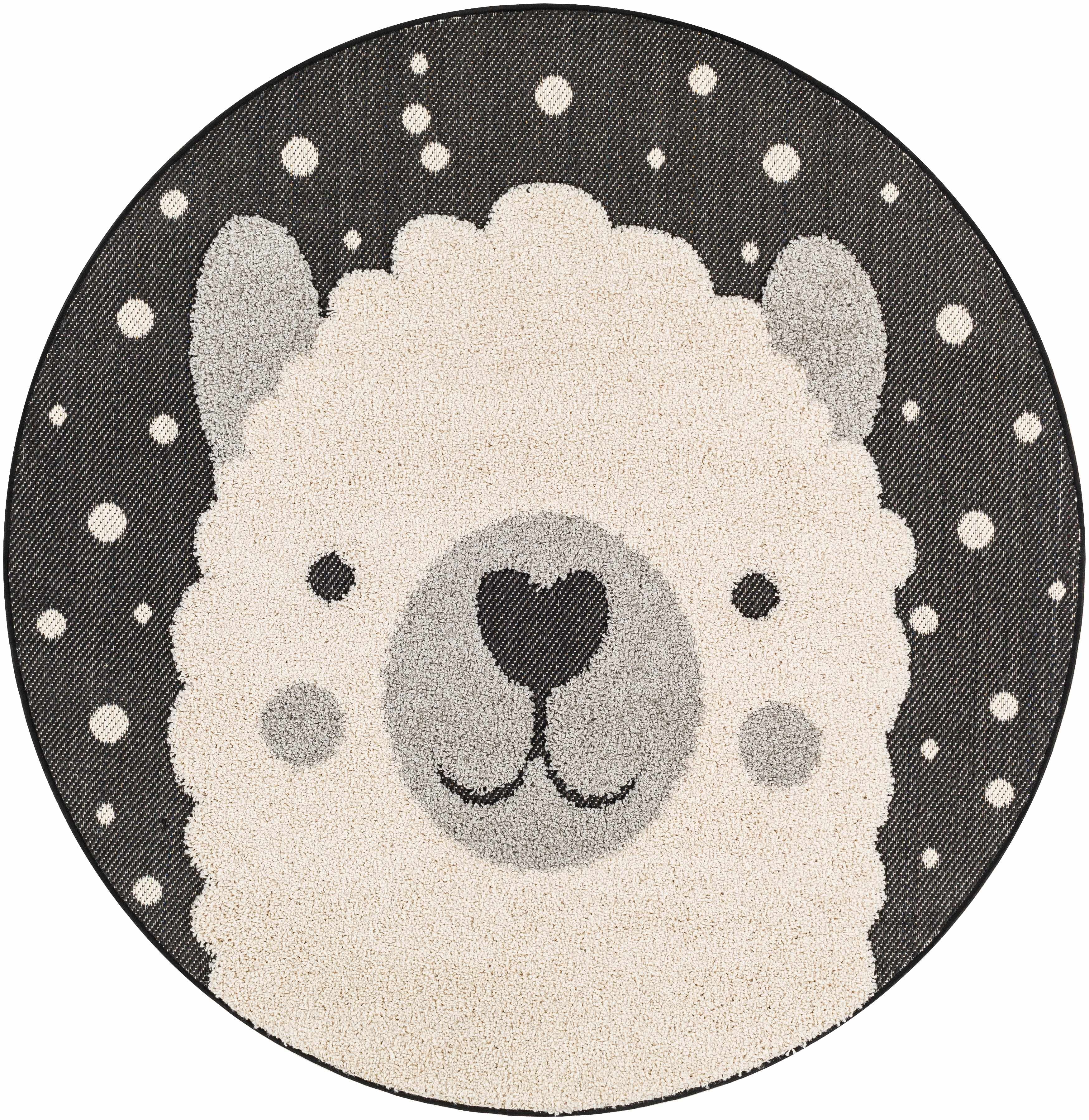 Hauteloom Kids Room, Nursery Round Area Rug - Outdoor Patio Safe - Animal Baby Elephant Playroom Carpet - Beige, Gray, Black, Cream - 7'10"