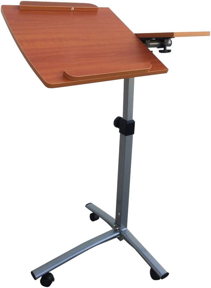 FCH 25.2 Inch Rolling Adjustable Multifunctional Lifting Computer Desk, Tilting Desktop, Sit Stand Laptop Desk TV Tray for Bed Sofa Hospital Reading Eating, Brown