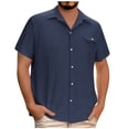 thumbnail image 4 of NuoCaiYun Mens Cotton Linen Shirt, Men Button Down Short Sleeve Lapel Shirts Button Cardigan Summer Work Tops with Pockets, 4 of 6