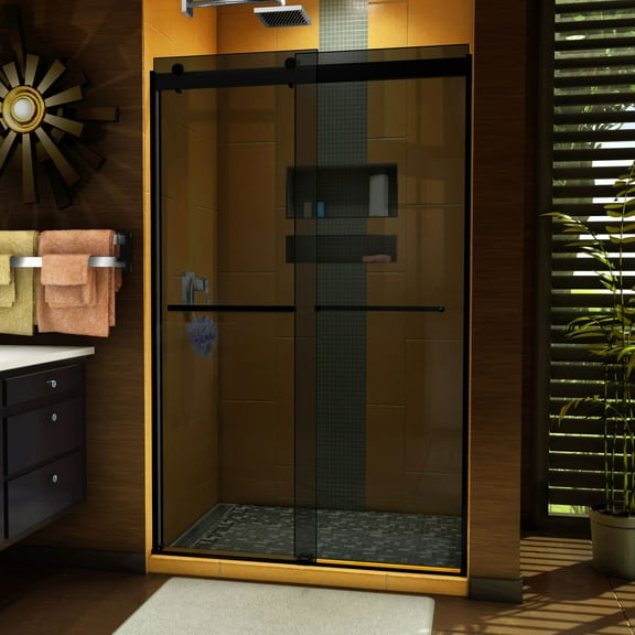DreamLine Sapphire 44-48 in. W x 76 in. H Semi-Frameless Bypass Shower Door in Satin Black and Gray Glass