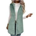 thumbnail image 2 of Women's Mid-Length Sleeveless Vest, Double Sided Plush Fleece Jacket, Hooded Soft Outerwear, Solid Color Casual Wear, Diagonal Embossed Design, Autumn Winter Layering Piece Mint Green XXL, 2 of 5