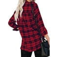 thumbnail image 5 of One opening Women Juniors Casual Long Sleeve Loose Shirt, Lapel Plaid Placket Front Blouse, 5 of 6