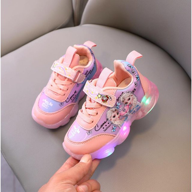 Disney nuevos zapatos luminosos de dibujos animados de Frozen para niños, zapatillas de marca, calzado para niñas y niños, zapatos LED intermitentes, zapatos informales para bebés Gao Jinjia LED