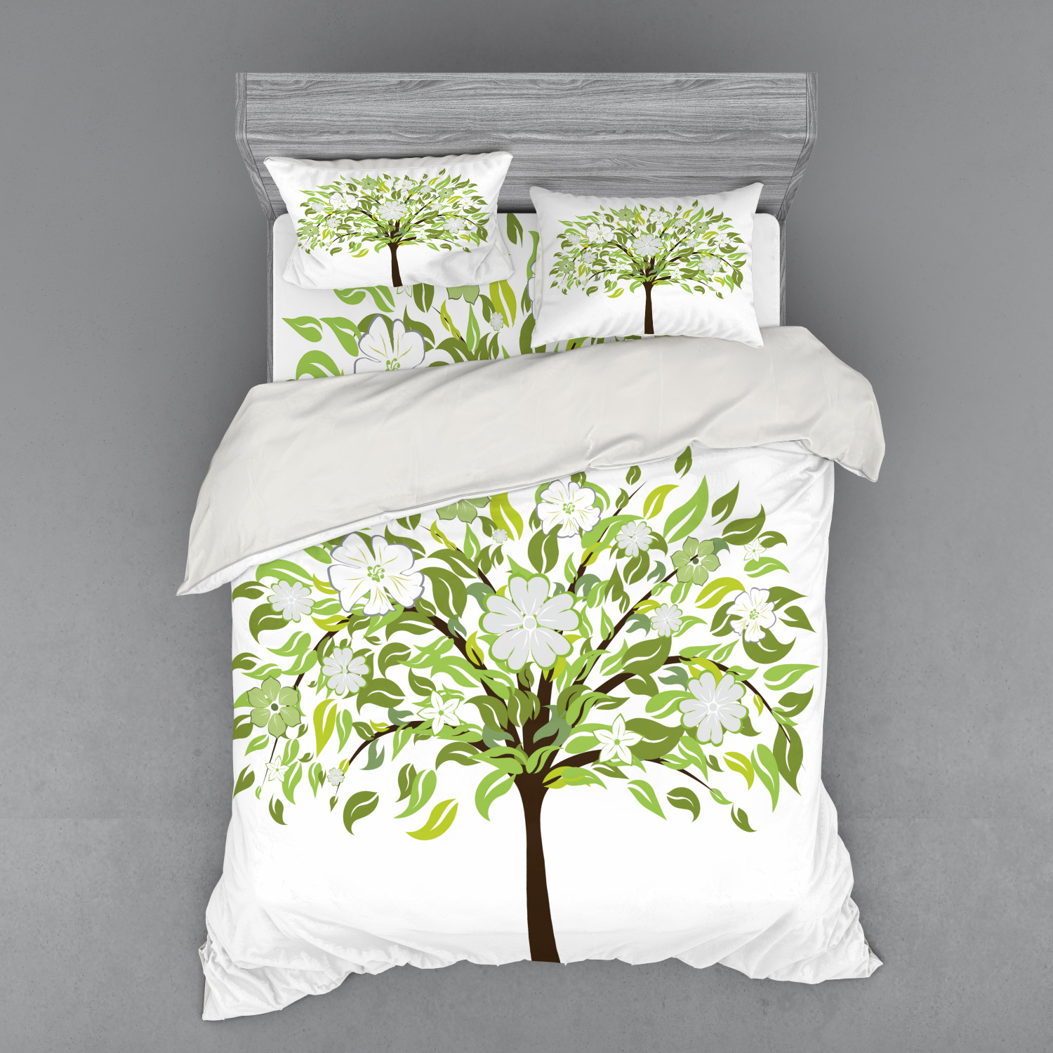 Nature Duvet Cover Set, Summer Tree with Flourishing Flowers Spring