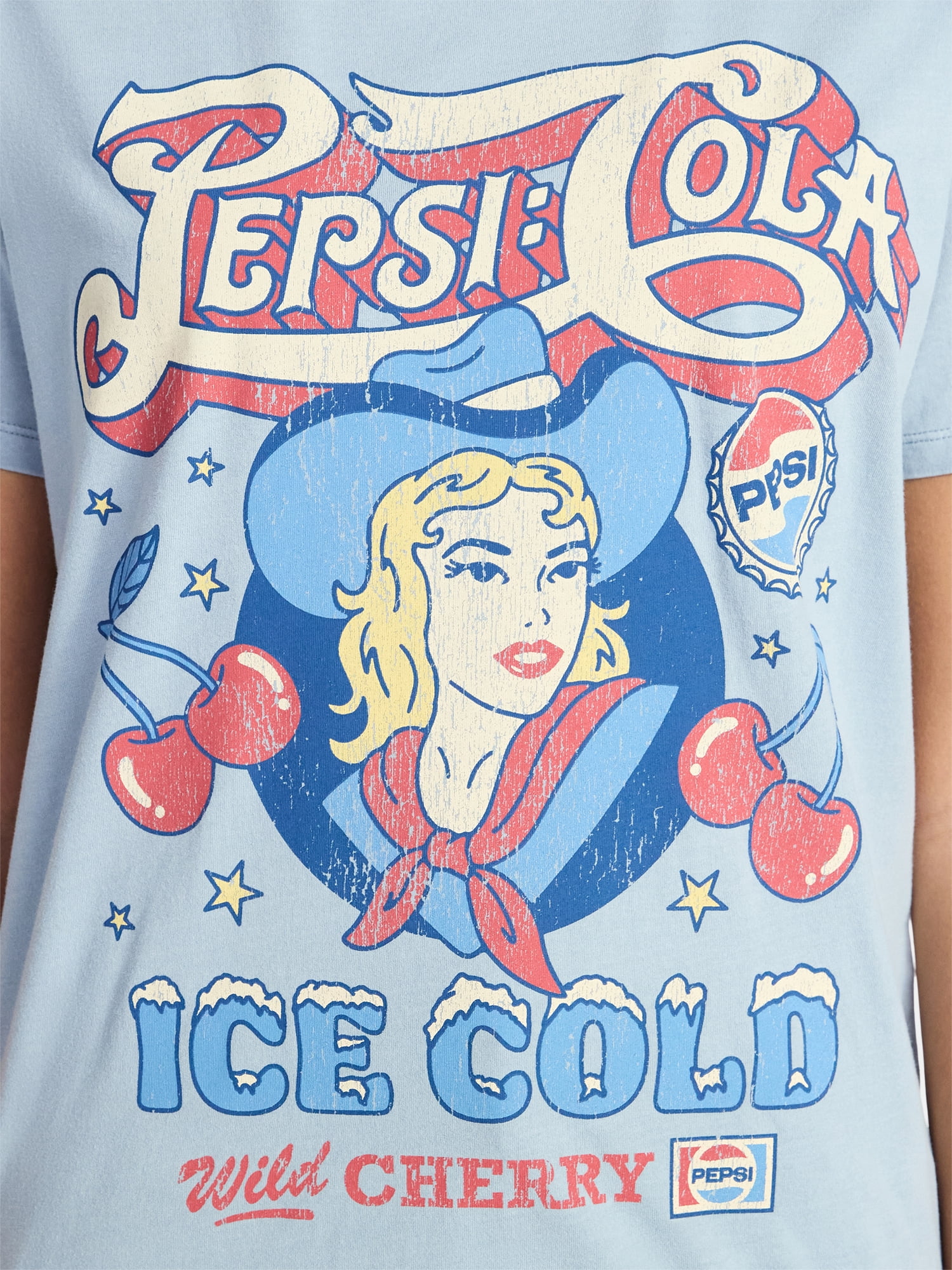 Pepsi Cola Women's Cowgirl Graphic Tee with Short Sleeves, Sizes XXS-XXL