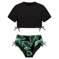 thumbnail image 5 of YDFCWXW Girls Swimsuits Short Sleeve Bathing Suit Solid 2 Piece Drawstring Swimwear (Black, 11-12 Years), 5 of 5