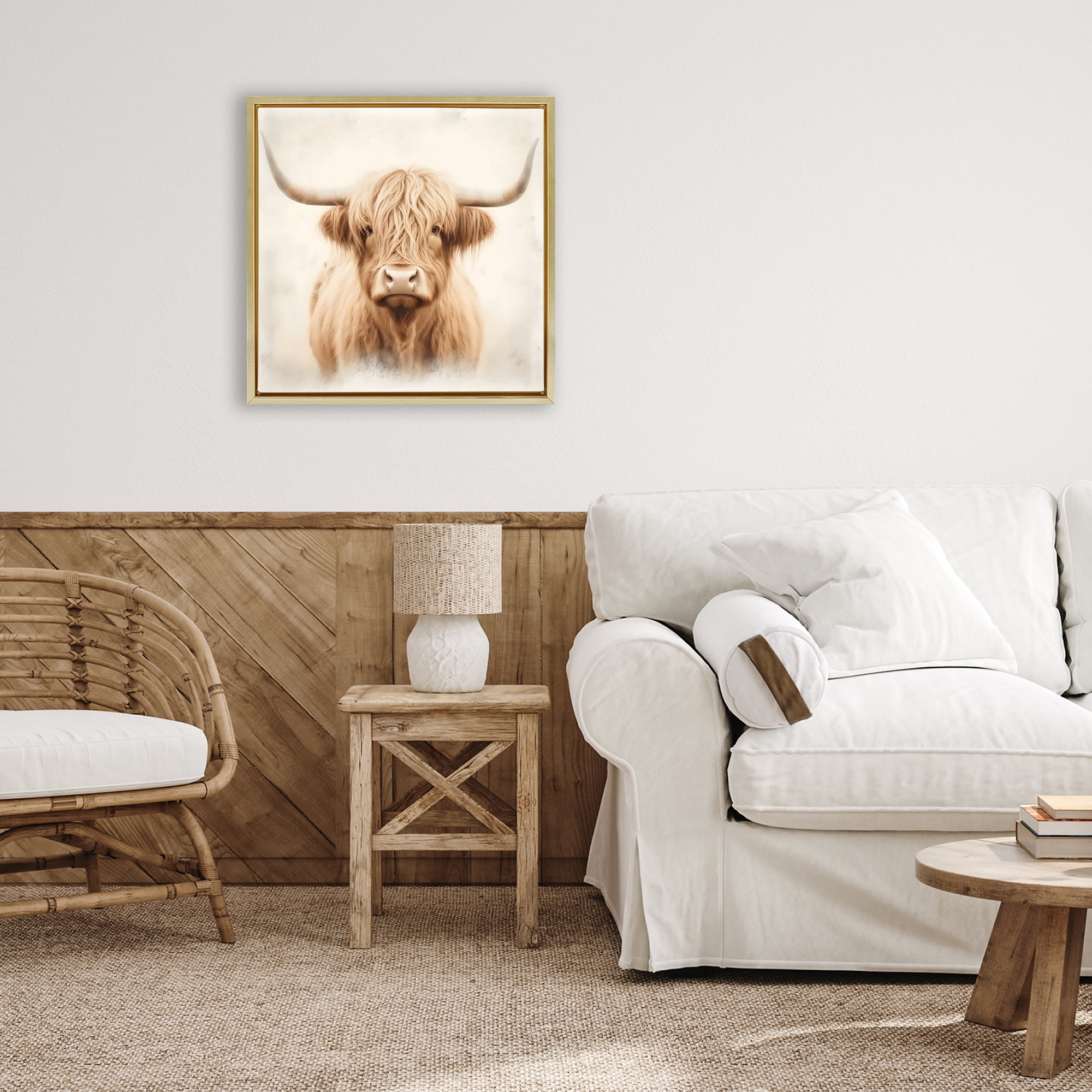 Stupell Industries Dreamy Fluffy Highland Portrait Gold Framed Floater Canvas Wall Art, design by Creative Studio