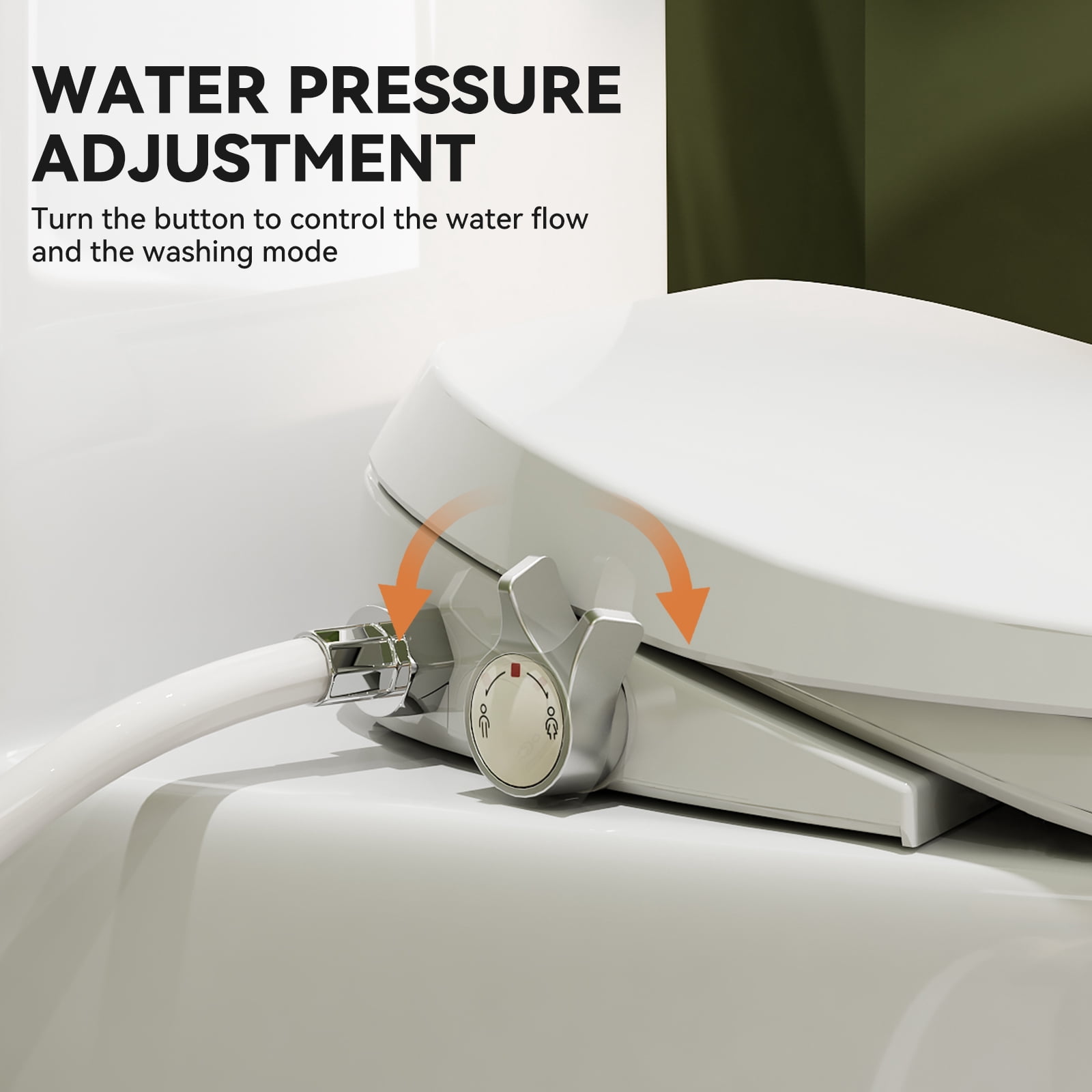 HOROW Elongated Bidet Toilet Seat with Quiet-Close, Non-Electric Bidet Toilet Attachment Fits for T0338W Toilet, Adjustable Nozzles Seat White Side Button Control