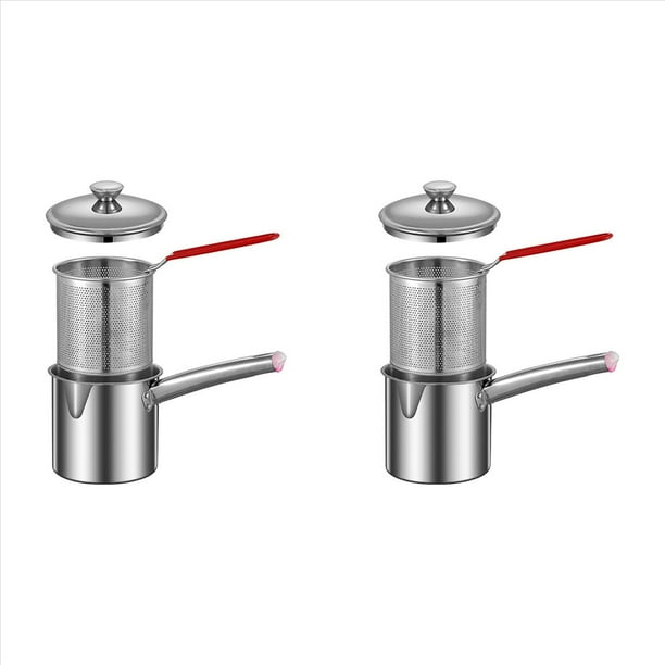 2X Olla para Freidora, Olla para Freidora Pequeña, Cestas Multiusos de Acero Inoxidable, Sartén Resistente Al Desgaste, Freidora, Olla para Cocinar para el Hogar