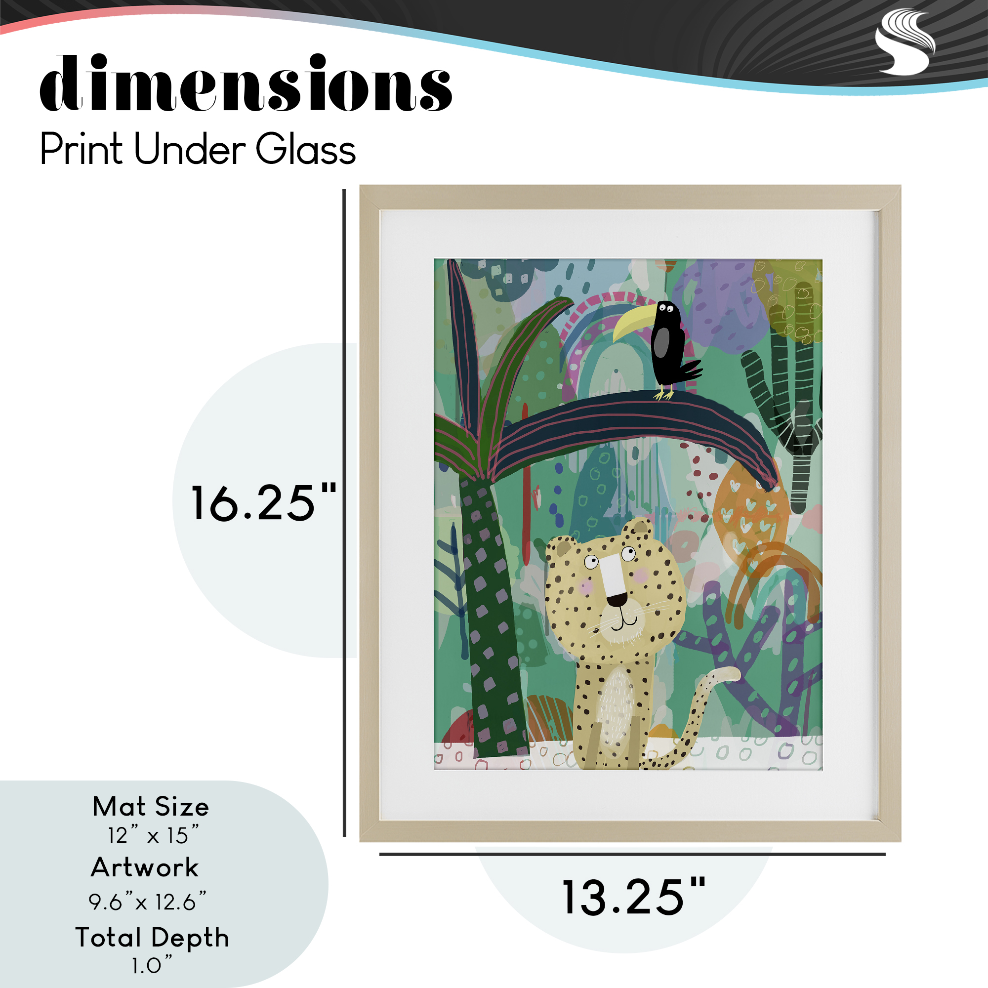 Jungle Cheetah & Toucan Birch Framed Print Under Glass, design by Carla Daly