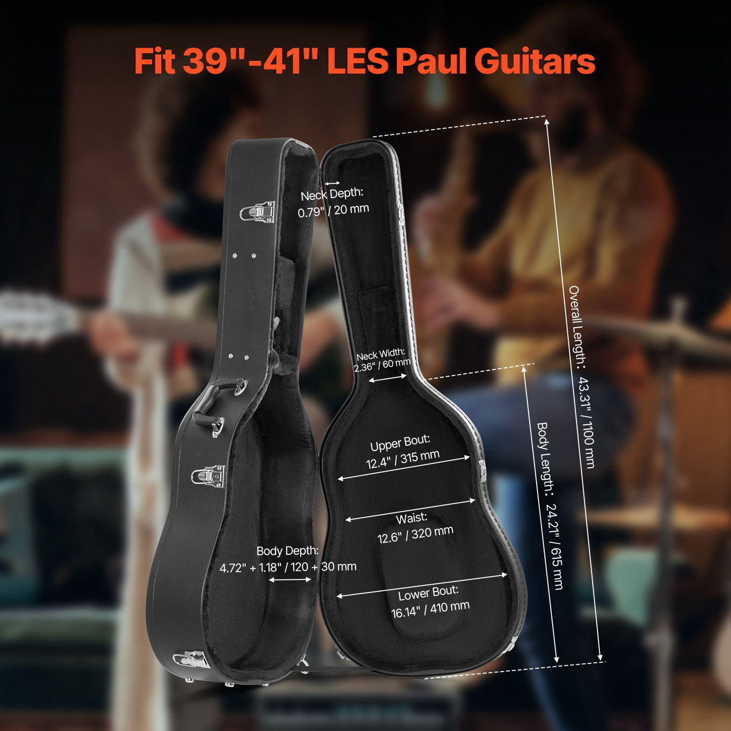 Acoustic Guitar Hard Case, 43.31 in Gourd-Shaped Guitar Hard Case, With Lock Latch Key Handle, PVC Padding Soft Lining Water-Resistant Hard Shell Guitar Case, for 39-41 in Acoustic Guitar, Black