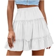 thumbnail image 2 of Women's Casual Tiered Ruffle Mini Skirt - Solid Color Cotton-Like Linen Elastic Waist Short Skirt for Summer, 2 of 5