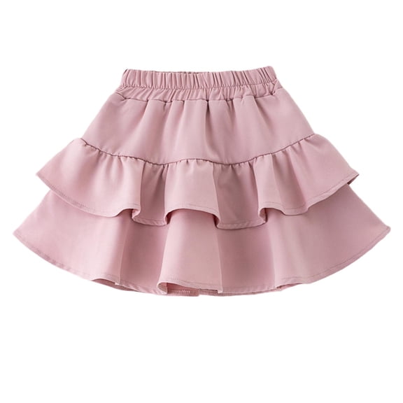 SERTG Girls Solid Color Tiered Skirt Elastic Waist Casual Everyday Fall Winter Soft Knit Flared Bottoms Dress for Kids(Pink,5-6 Years)