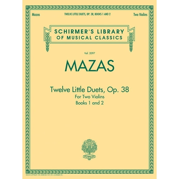 Schirmer's Library of Musical Classics: Mazas - Twelve Litt