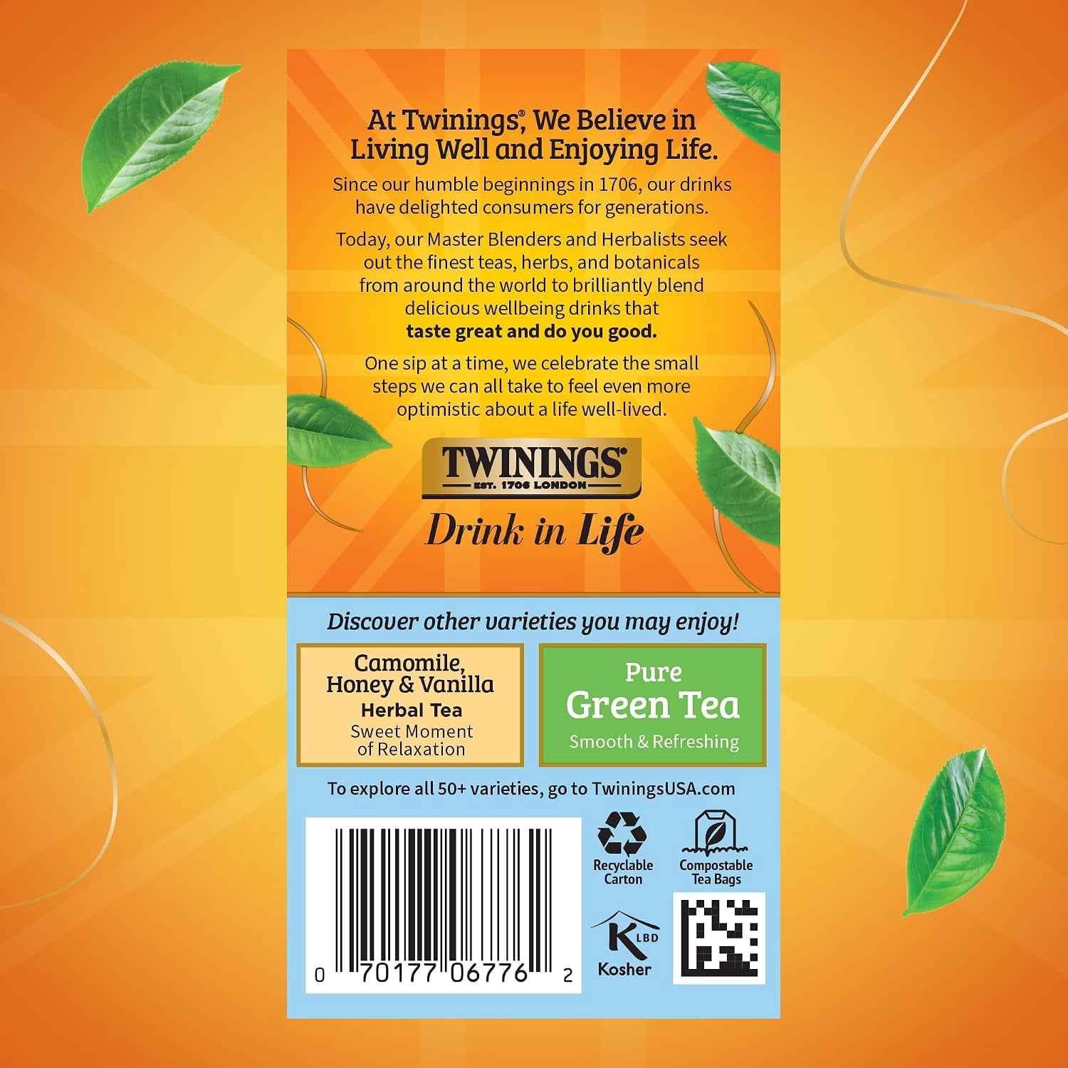 (3 pack) Twinings Pure Camomile Herbal Tea Bags, Naturally Caffeine Free, Soft & Floral, 20 Count