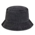 thumbnail image 4 of CoCopeanut New Solid Cotton Washed Denim Bucket Hats Unisex Bob Folding Fisherman Wide Brim Caps Hip Hop Gorros Men Women Panama Bucket Cap, 4 of 6