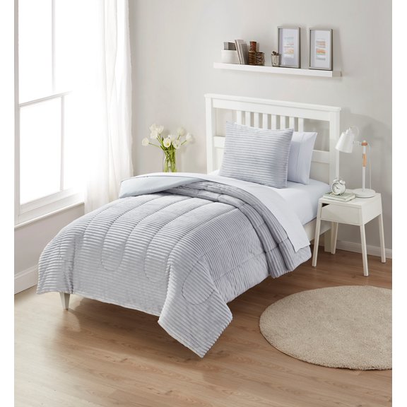 Serta So Snuggly Kids Plush Grey 5-Piece Bed in a Bag, Twin/Twin-XL