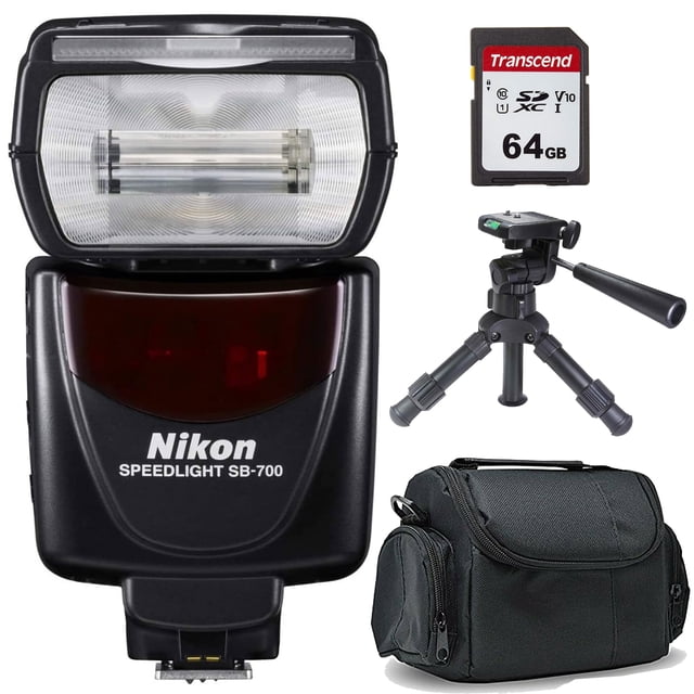 Nikon SB-700 AF Flash Speedlight pour Appareils Photo Numériques Nikon SLR + 12" Hauteur Réglable Trépied de Table Professionnel Robuste avec Niveau de Bulle de Tête Panoramique à 3 Voies Capacité de Charge de 10lb + Transcender la Carte Mémoire SDXC Classe 10 de 64GB 300S + BePro BC-2