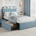thumbnail image 3 of Shininglove Upholstered Platform Bed Frame with Storage Twin Size Bookcase Headboard & 2 Drawers(Blue), 3 of 6