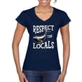 thumbnail image 2 of Wild Bobby Respect The Locals Save Our Oceans Whale Animal Lover Women Standard V-Neck Tee, Navy, X-Large, 2 of 6