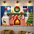 thumbnail image 3 of Festive Design Christmas Banner Decorative Stockings Wreath Holiday Fireplace Decoration for Family Gathering Winter Festive Indoor Celebration, 3 of 9