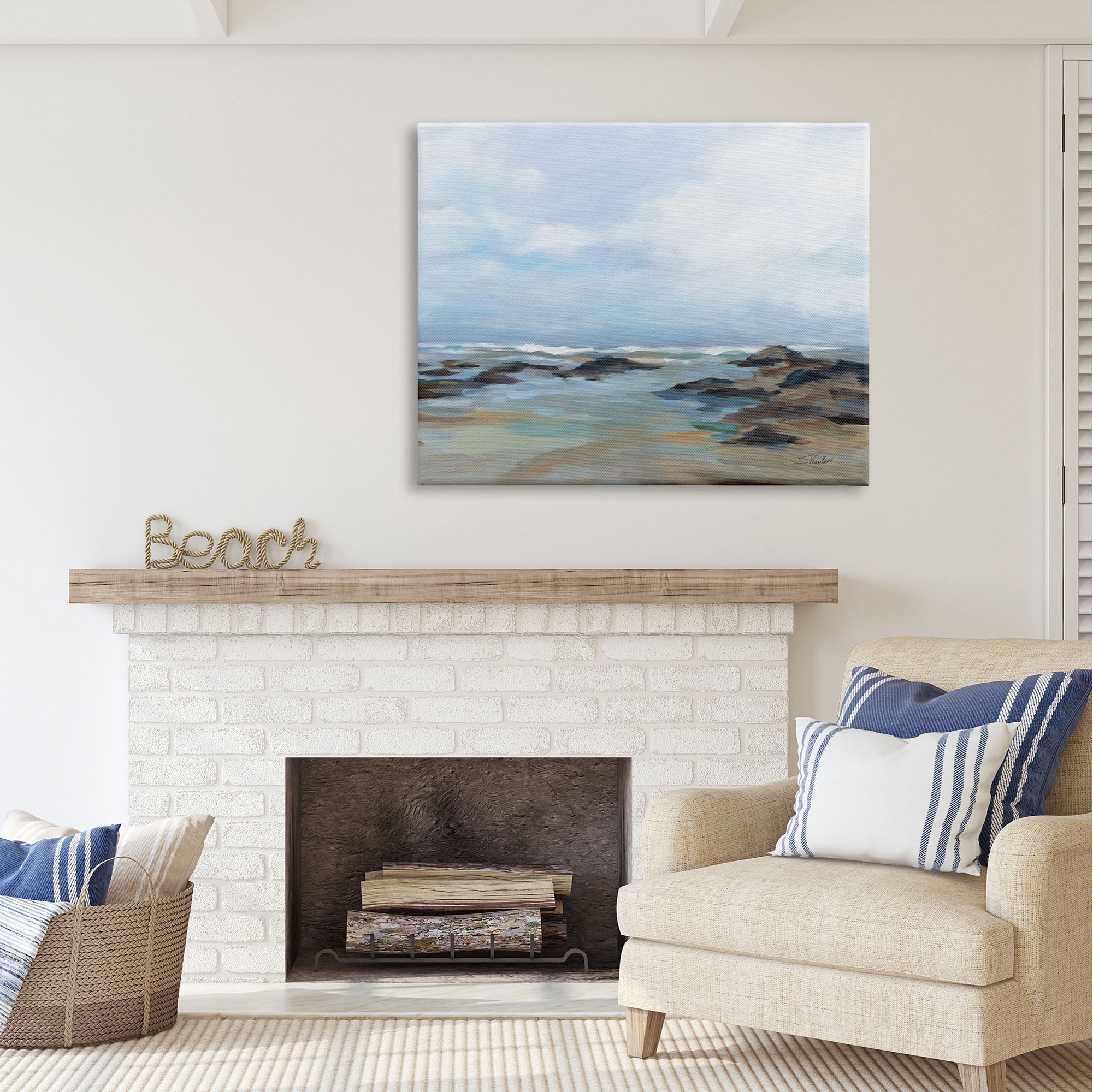 Stupell Industries Morning Beach Painting Nature Painting Gallery Wrapped Canvas Print Wall Art, 48 x 36