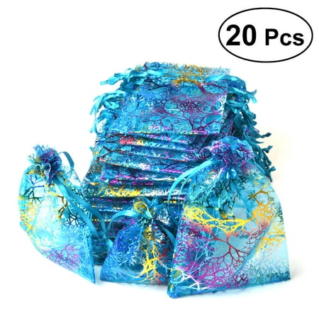 

NUOLUX 20PCS Organza Bag Drawstring Shopping Bag Gilding Coral Printing Home Travel Storage Packing Organizer Pouch
