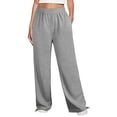 thumbnail image 2 of Pantalón de mujer cintura alta elástico Color puro cordón bolsillos sueltos deportes pierna ancha tobillo atado pantalones de mujer gris XXL, 2 of 6