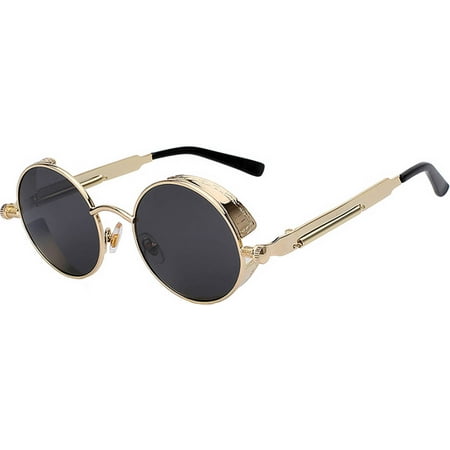 Steampunk Retro Gothic Vintage Gold Metal Round Circle Frame Sunglasses Smoke Lens