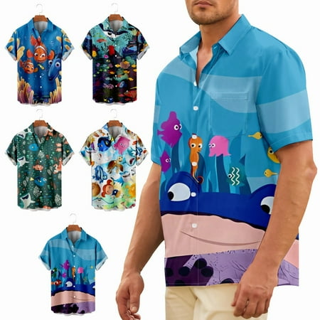 

Family Matching Sea Short Sleeve Button Down Polo Shirts Regular Fit Summer Costume Up to 8XL
