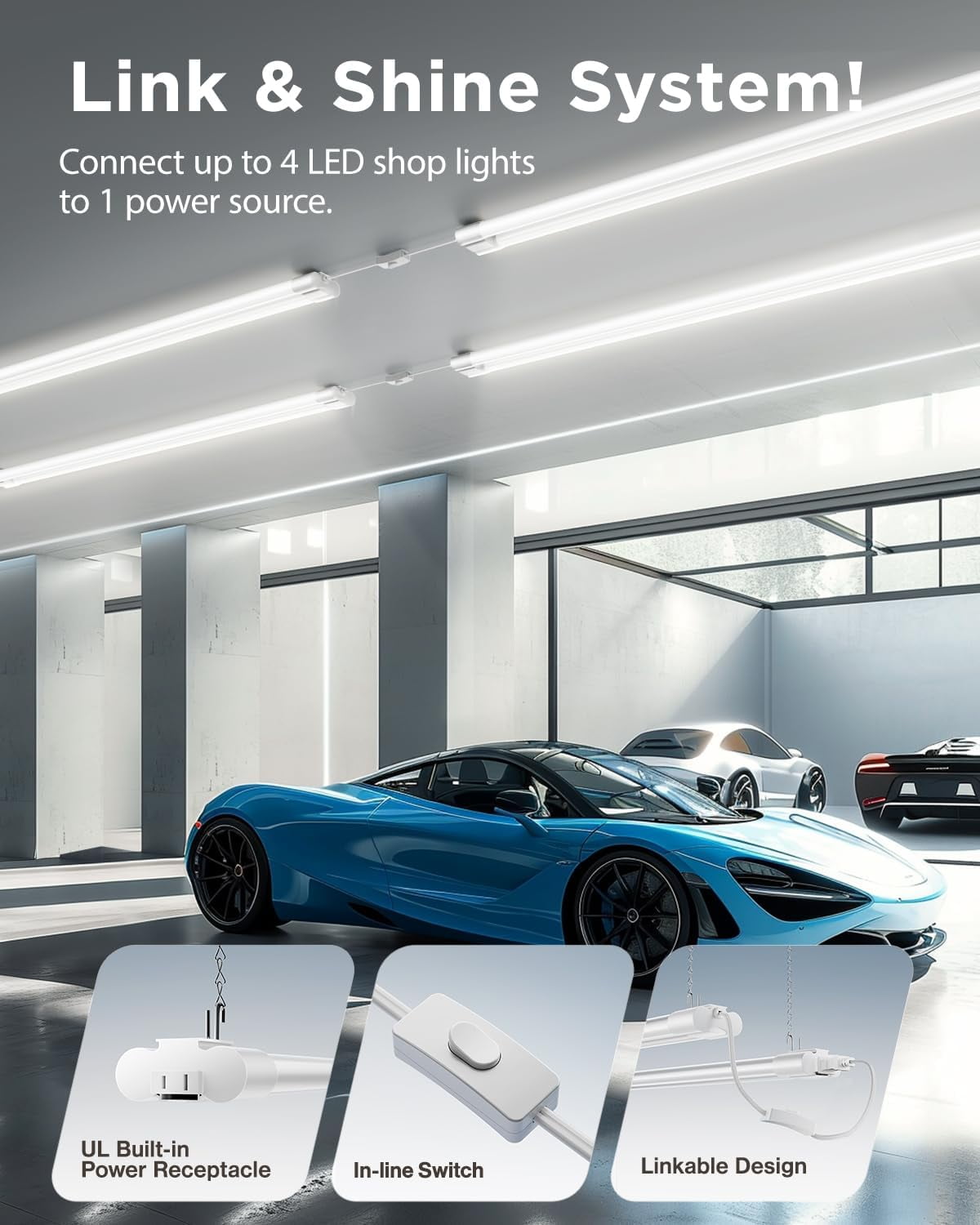 Sunco 10 Pack LED Shop Lights for Workshop 4FT, Linkable Garage Lighting, 4500 LM, 40W (150W Equivalent), 6000K Daylight Deluxe, Surface + Suspension Mount, 48 Inch Integrated Fixture, White.