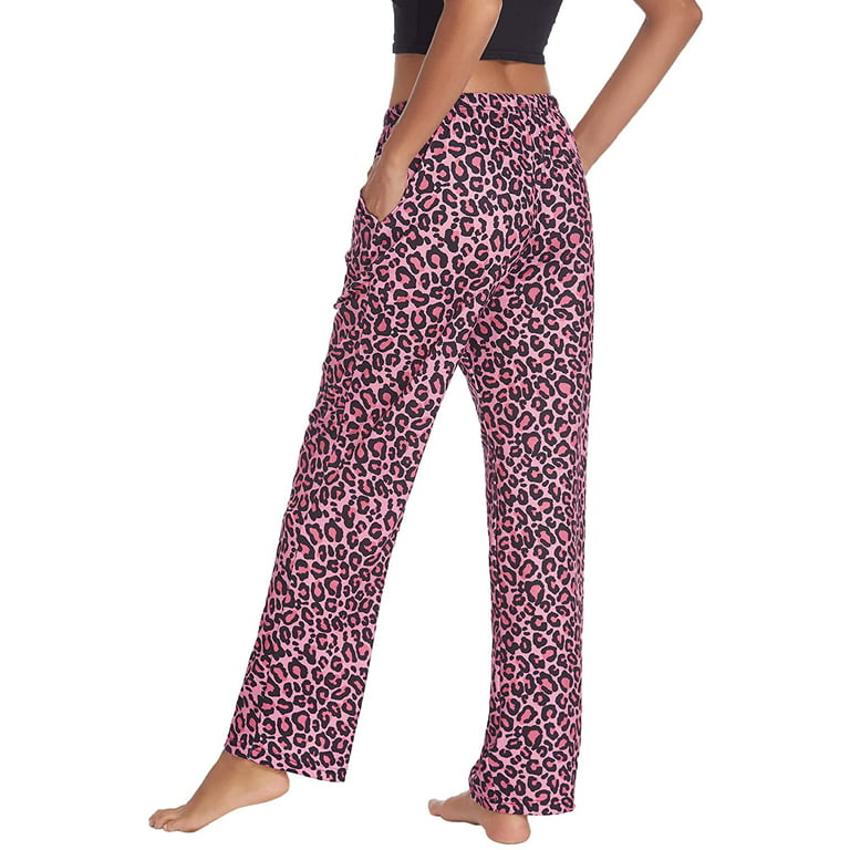Womens Pajama Pants Stretchy Drawstring Pockets Pajama Bottoms Pj Lounge  Pant S-XXL Purple Leopard X-Large 